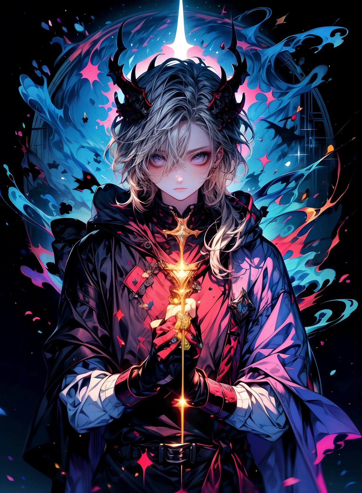 absurdres, highres, ultra detailed, (1boy:1.3), BREAK, infrared photography, otherworldly hues, surreal landscapes, unseen light, ethereal glow, vibrant colors, ghostly effect, 1 Viking Warrior, light Blond hair, ((braded hair)), Viking axe, leather armor, brown and black clothing,