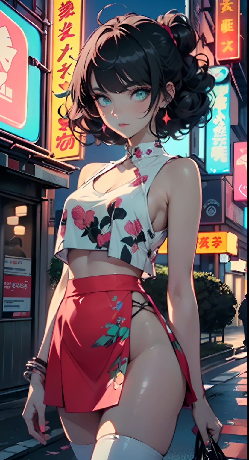 (((1girl))),((extremely cute and beautiful green curly-haired anime girl walking down the street)),(Masterfully crafted Glow, lens flare), (ultra-detailed), hyper details, (delicate detailed), (intricate details), (cinematic light, best quality Backlights),(bioluminescent hair), (glowing eyes), (Dynamic:1.2), ((makeup)), absolutely eye-catching, prehistoric, dulux, ((caustic)), dynamic angle, (Captivating),

(short breasts:1.4),(((pink-blue multicolored curly hair:1.35,very curly hair,colored inner hair,ear breathing,short hair))),((green eyes:1.3,upturned eyes:1.3,perfect eyes,beautiful detailed eyes,rainbow glows ultra-detailed yellow green eyes:1.1,gradient eyes:1,finely detailed beautiful eyes:1,symmetrical eyes:1,big highlight on eyes:1.2)),sexy,(((lustrous skin:1.5,bright skin: 1.5,shiny skin,very shiny skin,shiny body,plastic glitter skin,exaggerated shiny skin))),delicate detailed fingers,detailed body,detailed arms,human hands,(detailed face)),

cute,slutty,seductive,erotic,(((nsfw))),

zettai ryouiki,revealing clothing,show skin,((rave mini-skirt,visible thong straps,white loose tank top with an anime girl print)),(detailed outfit,detailed clothes),

(dynamic pose:1.0),solo focus,embarrassed,centered,scale to fit dimensions,Rule of thirds,

outdoors,((night view)),(very pretty city neon synthwave,cyberpunk night street Background:1.5,dark sky,thick clouds),future vehicles,((neon lights)),thick clouds,(cyberpunk style,neon lights, (synthwave theme background), lonely street),(((detailed background:1.25))),

(best quality),(high resolution),(sharp focus),(ultra detailed),(extremely detailed),(extremely high quality artwork),8k_wallpaper,(extremely detailed CG 8k),(very fine 8K CG),((hyper super ultra detailed perfect piece)),flawless,(((masterpiece))),illustration,vibrant colors,(intricate),High contrast,Selective lighting,Double exposure,HDR (High Dynamic Range),Post-processing,Background blur,