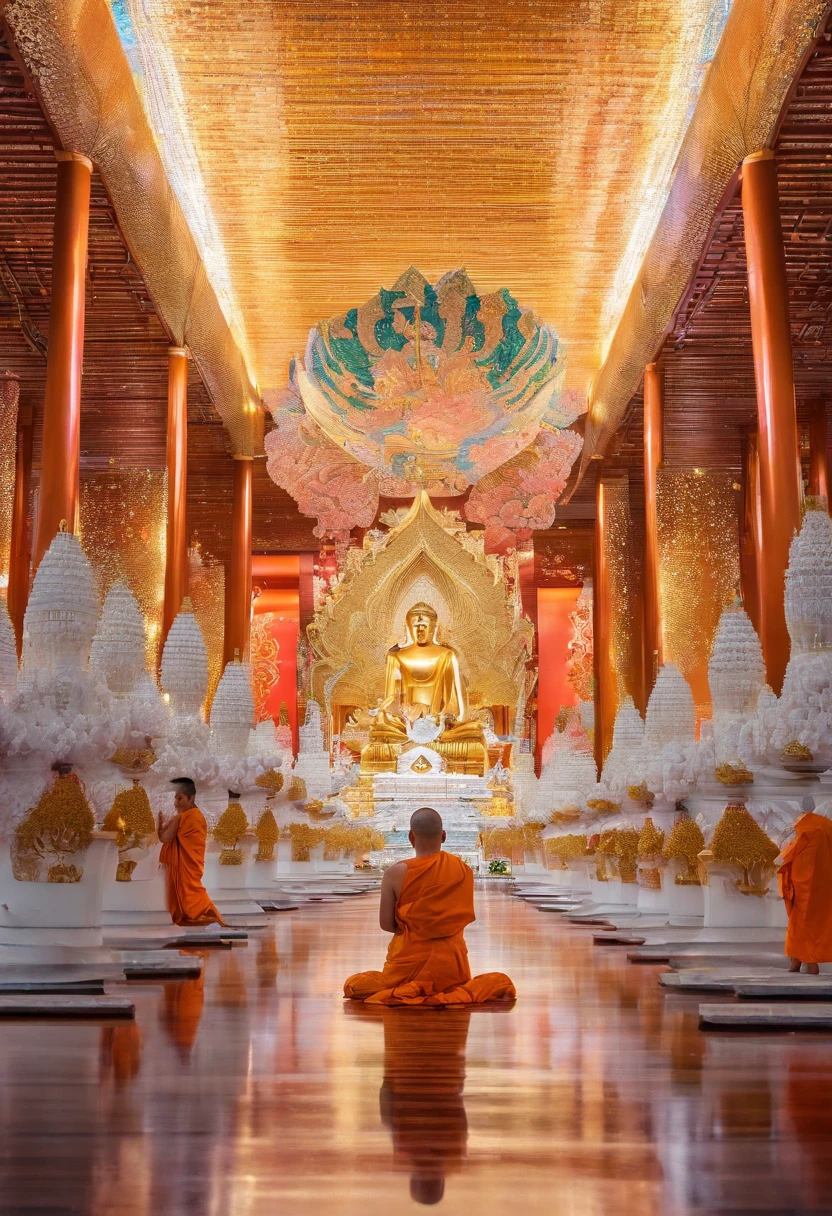 There is a star Acturian Buddha sitting on a red carpet with a serpent in position to give the boat in front of the altar, ayahuasca ceremony, ayahuasca spirit, DMT temple, mythical cosmic sanctuary, album art, ayahuasca, sanctuary, mythical sanctuary, an altar of a temple, nocturnal spiritual scene, in a jungle environment, with nature, trees, Hindu cybernetic temple, sacrificial altar