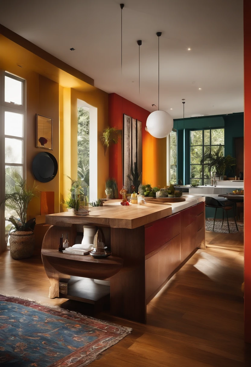 casa com sala, cozinha e banheiro. Estilo moderno