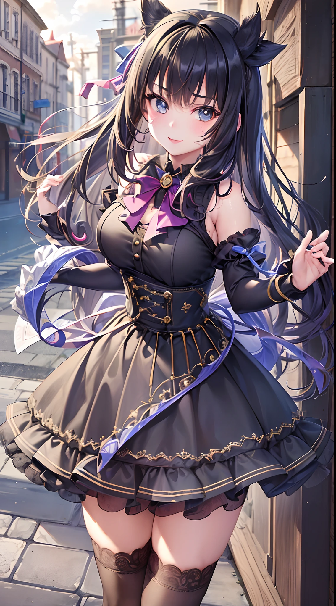 ((Finest quality)),(超A high resolution),(ultra-detailliert),((Best Anime)),sharpnes,Vivid:1.1,The art of astounding depiction, ((s girl:1.8)),(Large ribbon:1.3),greyt hair:1.3,Dainty clothes:1.5,Look at with a smile