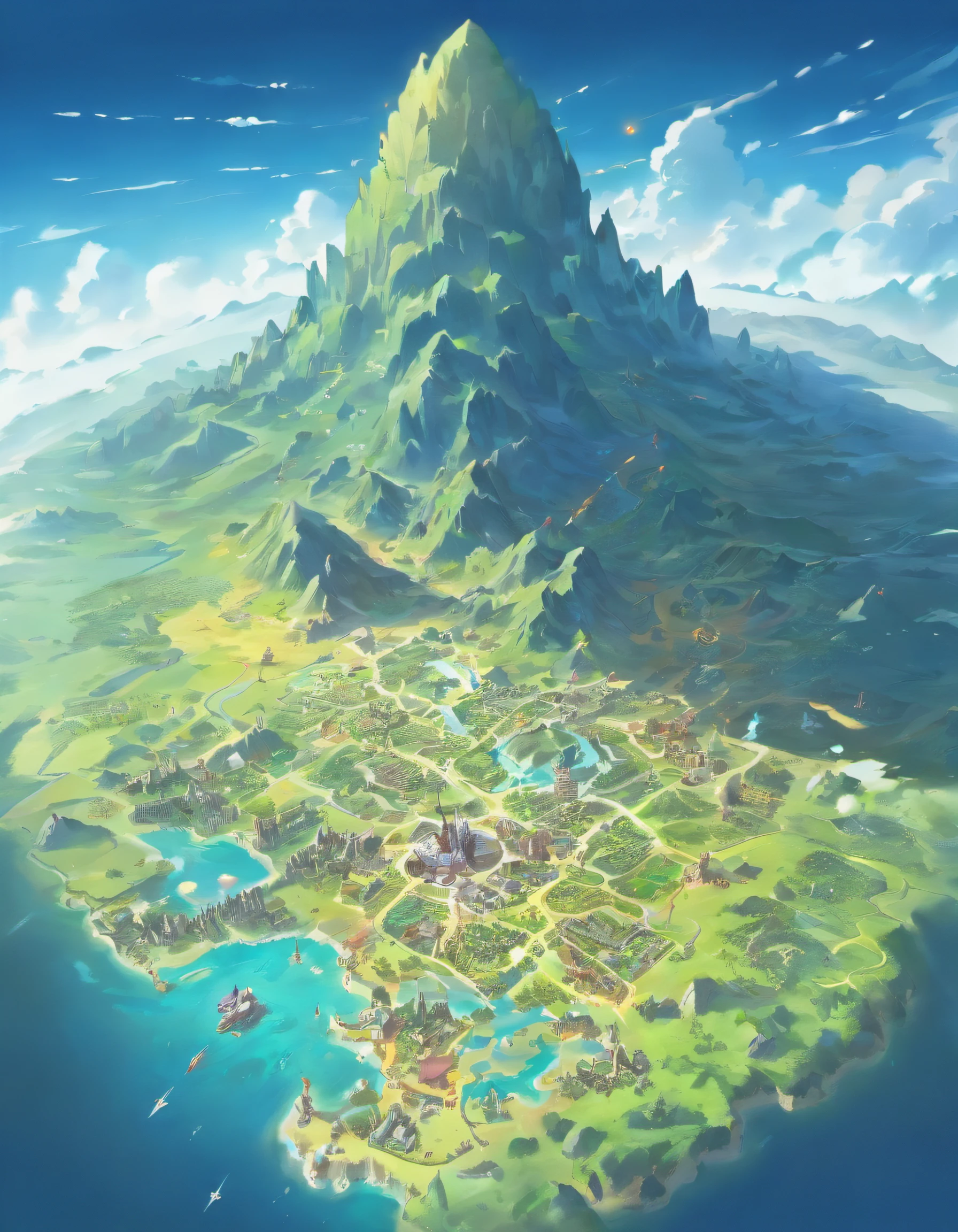((((((Map of a fantasy continent)))))), In the middle of the map is lava land, mountains and hill, To the north is where the dwarves of the Land of Ice and Snow live, The south is the country of elf with worldtree, To the west are the plains, To the east is the land of humans