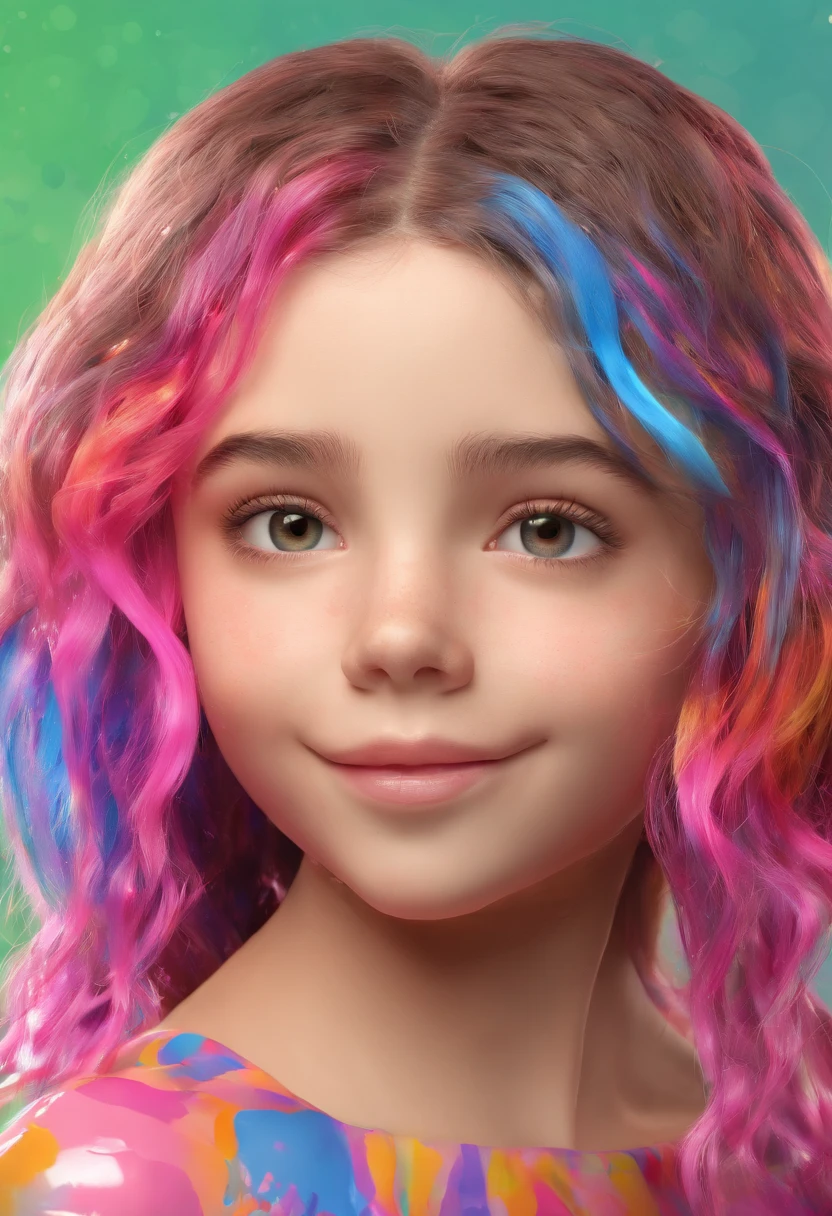 (Obra-prima, melhor qualidade, alta resolução), fundo roxo, ((Paint splash, Color castanho, Splash of Ink, Color splash)), Sweet european preteen Girl, Rainbow Hair, Pink Lips, Frente, Parte superior do corpo