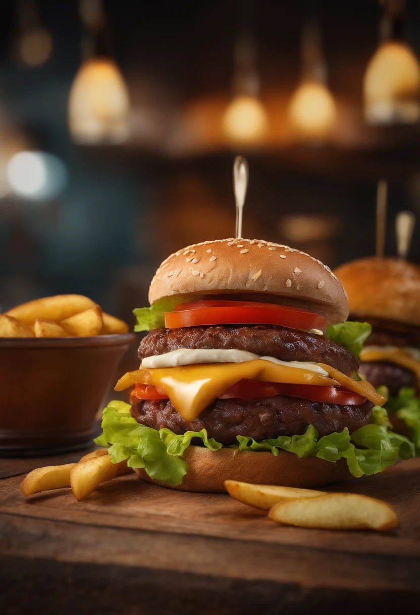 burger, batatas fritas, Um copo de refrigerante, super detalhe, hiper realisitc, alta resolução
