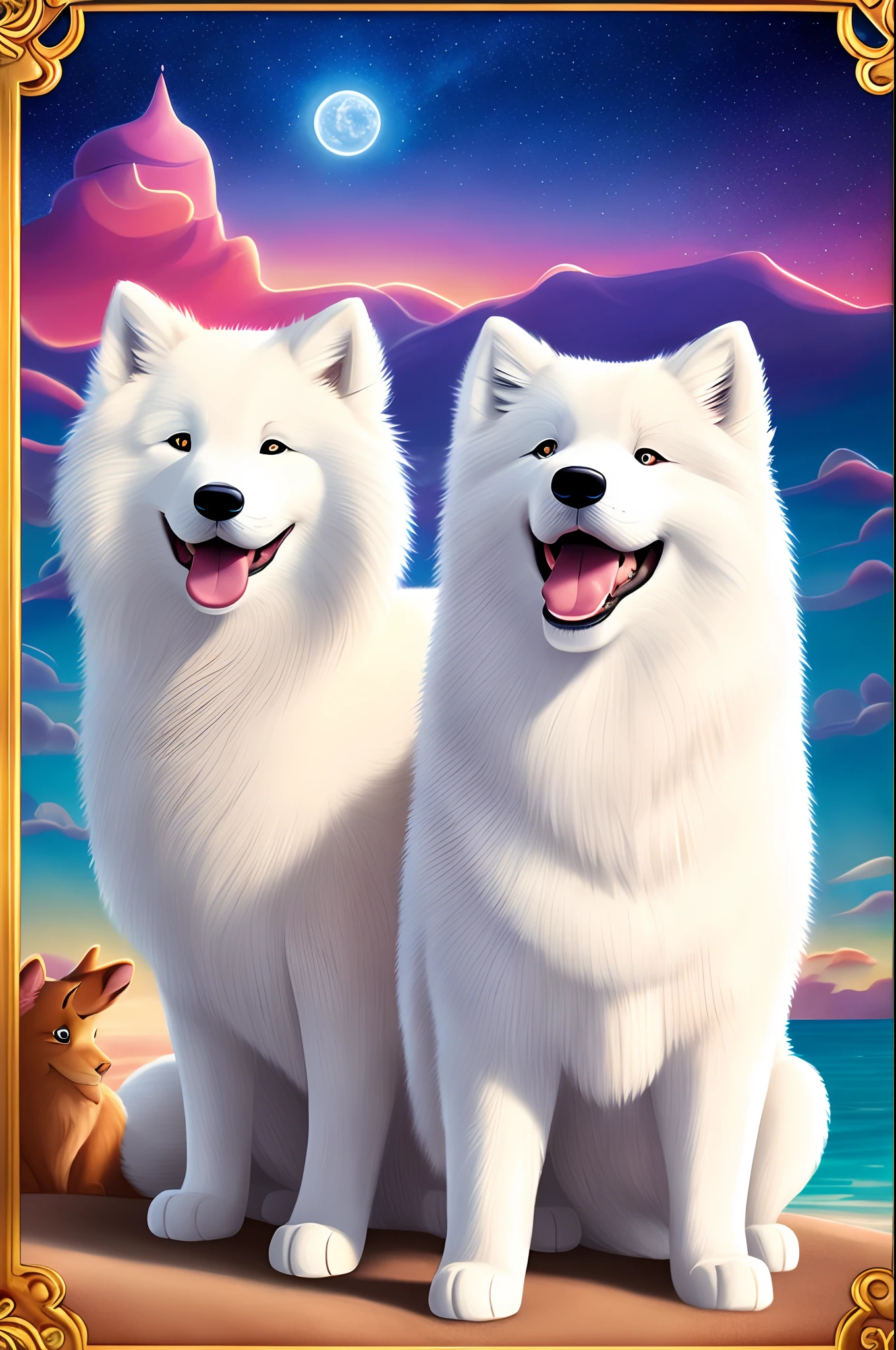 Create a Disney movie poster with a Samoyed named Meiko