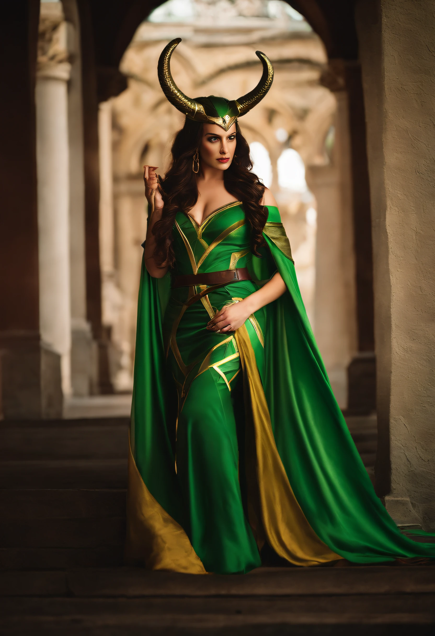 Strawberrytabbyy, a woman, brunette, cosplaying as loki