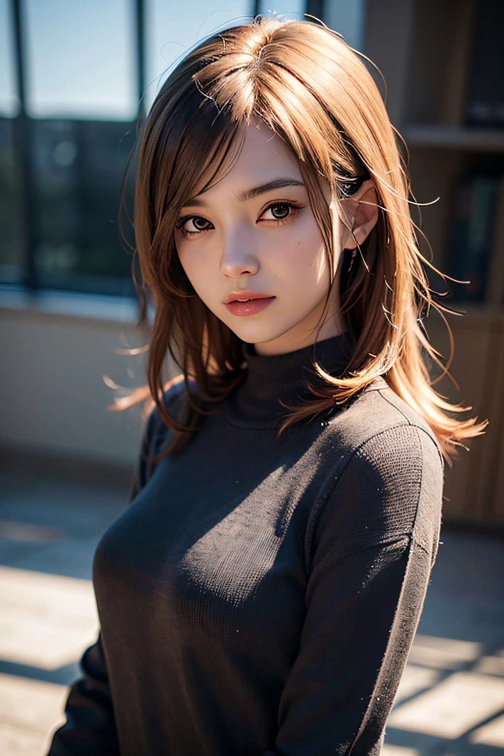 ultra high res,masterpiece,best quality,
very detailde face,detailed eyes,extremely intricate,perfect glossy shiny skins,perfect lighting,detailed lighting,dramatic shadows,ray tracing,
1girl,upper body,black sweater,looking at viewer,