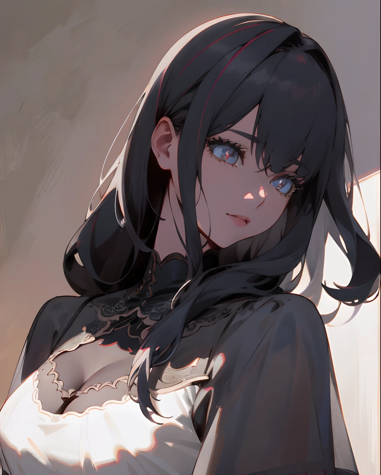 (Detailed lighting,detailed shadow), 1womanl, , Manteau blanc, ((Detailed eyes)), closeup cleavage, sportrait, , Very detailed clothes, ((modern attire)), beautiful hairl, musculous, Hair down, very highly detailed background, beatiful background