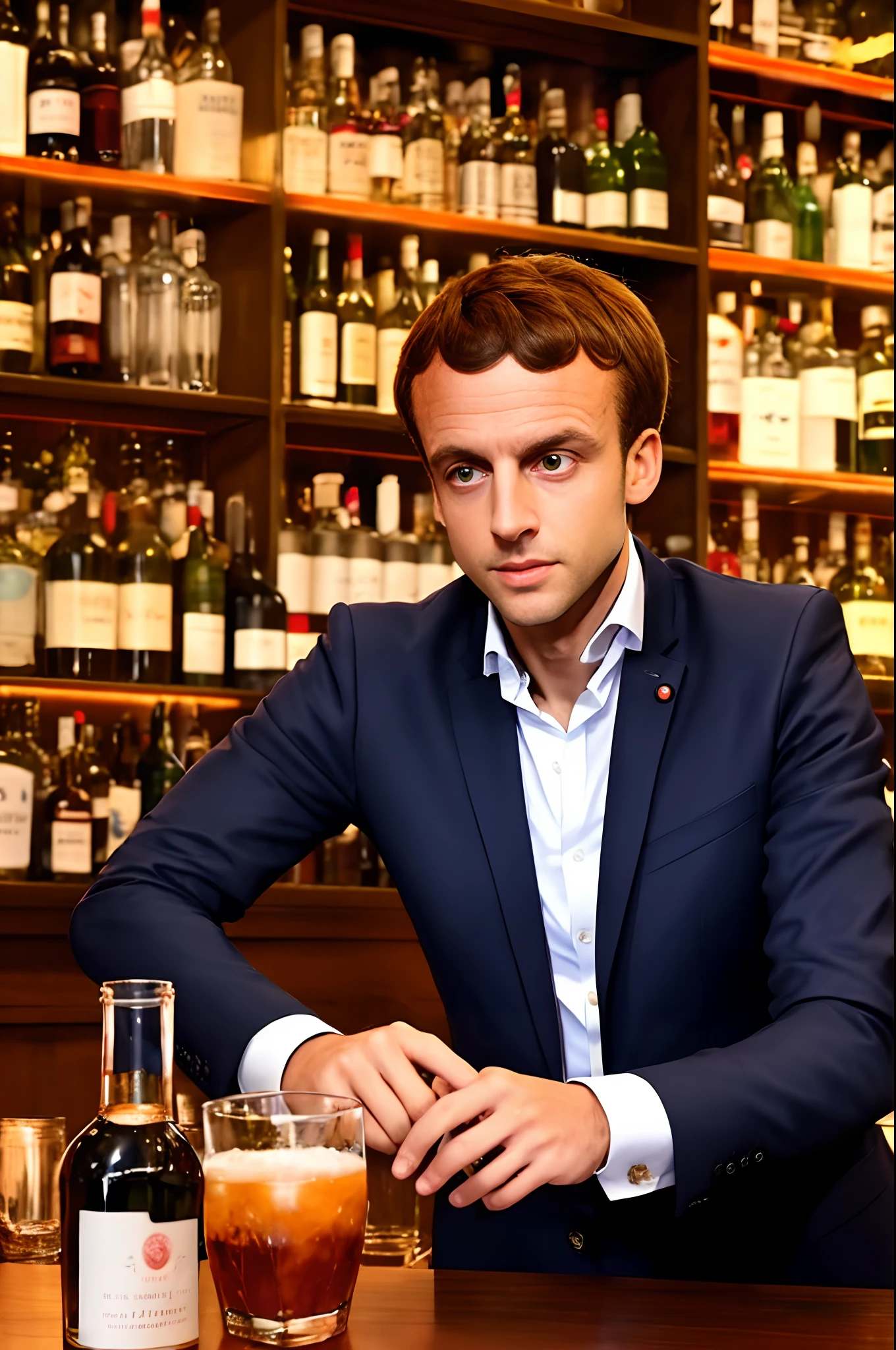 Emmanuel Macron dans un bar