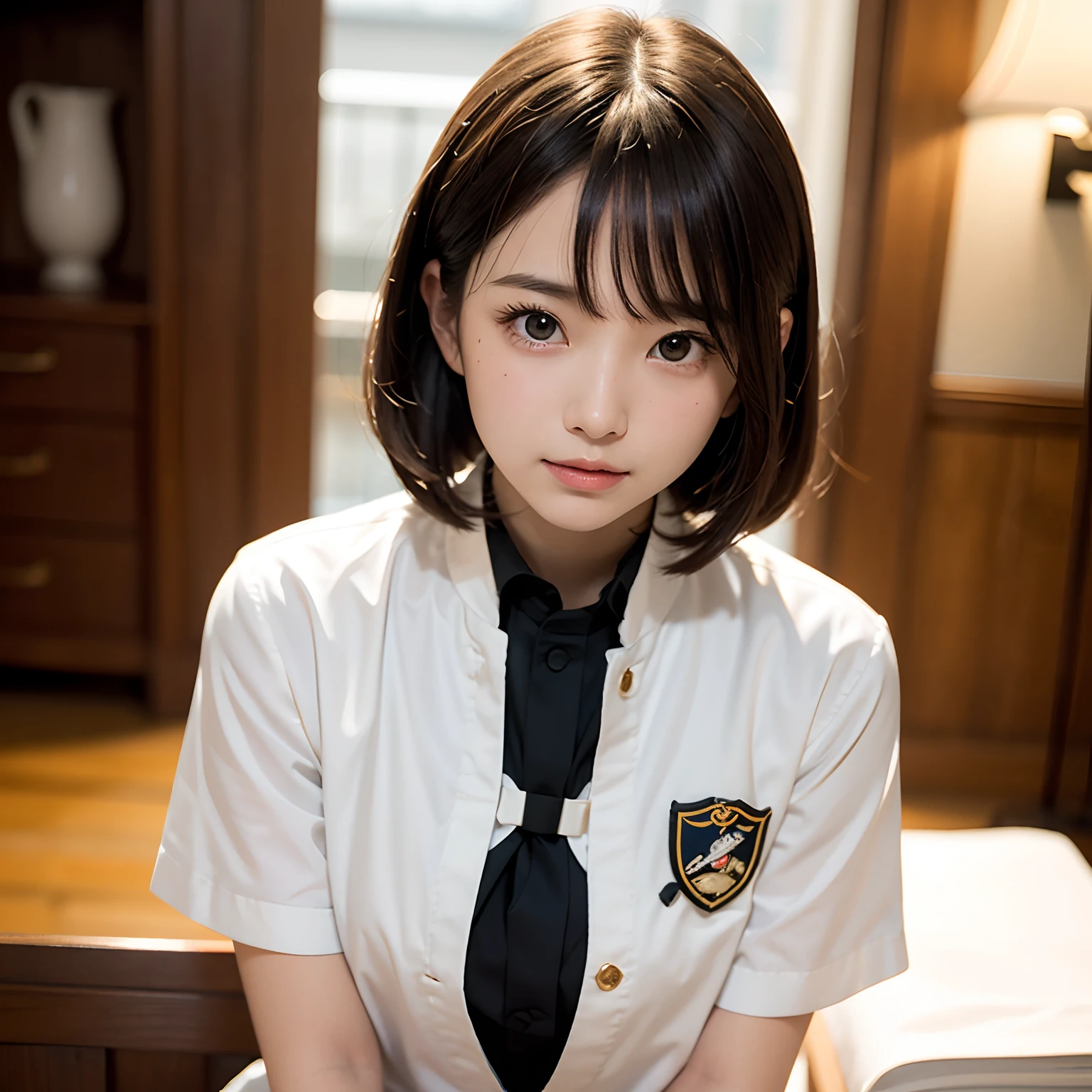 (8k, Raw photo, highest quality, masterpiece:1.2), masterpiece, highest quality, figure, Very detailed, Fine details, High resolution, 8k,wallpaper, Perfect dynamic composition,(Detailed high quality, Realistic depiction of eyes:1.3), ((2 girls, 2 high school girls)), The background is a room in a luxury hotel、 uniform、blazer 、Super Short Check Uniform Skirt、Navy blue knee-high socks、garter belt、huge 、Disheveled uniform, Play with each other,Touching each other's bodies,Touching the body of the girl next door, Short Bob Hair, Black hair color, hugeな胸, Big Natural Color Lip, Bold sexy pose, (Perfect figure), Crying a little、Cold Stare, Beautiful Makeup,Glitter makeup,The cutest 18 year old, Beautiful feet, Gravure idol pose, Voluptuous thighs