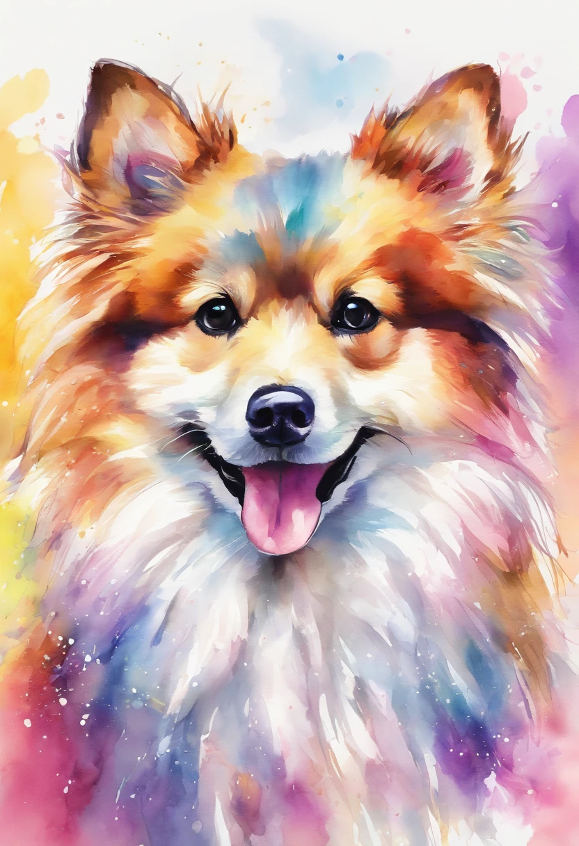 3d aquarela lulu da pomeraniamuito peludo e com focinho curto,fundo escuro,high resolution,alta qualidade,colorido
