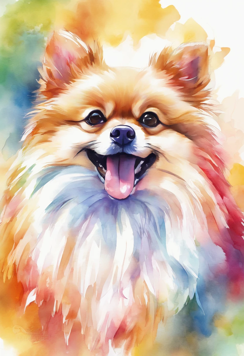 3d aquarela lulu da pomeraniamuito peludo e com focinho muito curto, orelhas com pontas redondas,fundo escuro,high resolution,alta qualidade,colorido