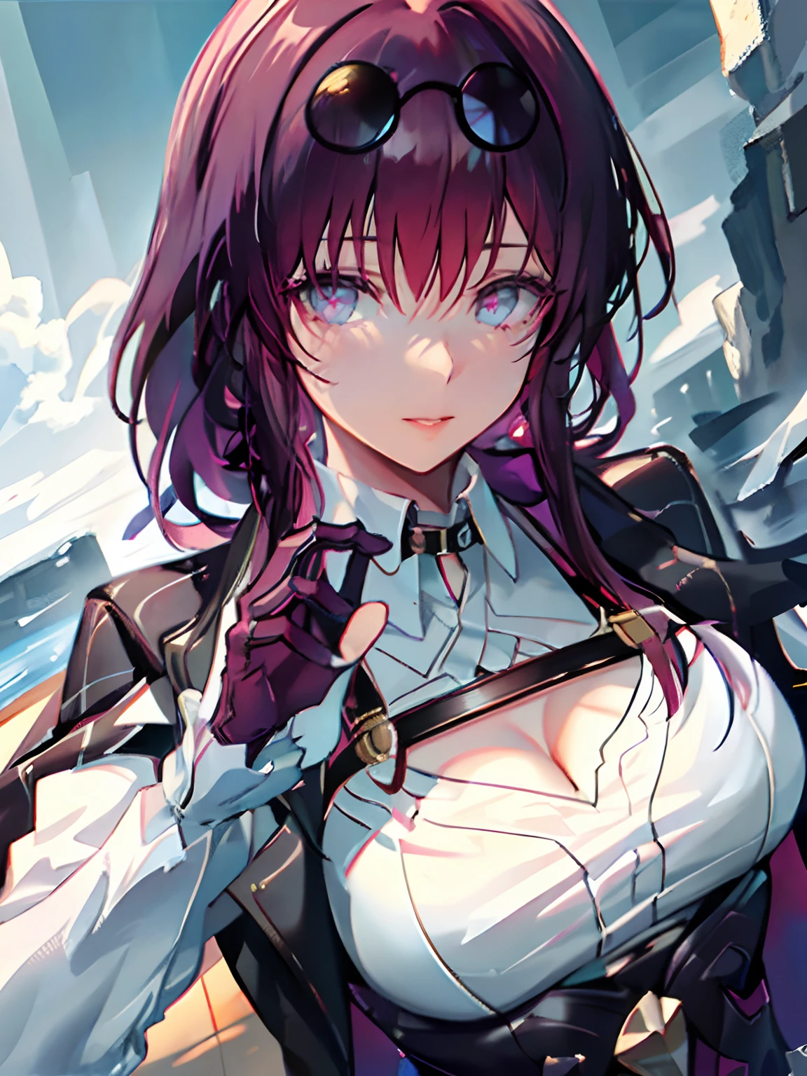 closeup cleavage, Close-up perspective, KafkaHKS, 1girll, mature, a mature female,, looking at viewert, cinematic ligh, 8K, best qualtiy, tmasterpiece, hard lighting, amazing eye detail,nakeness