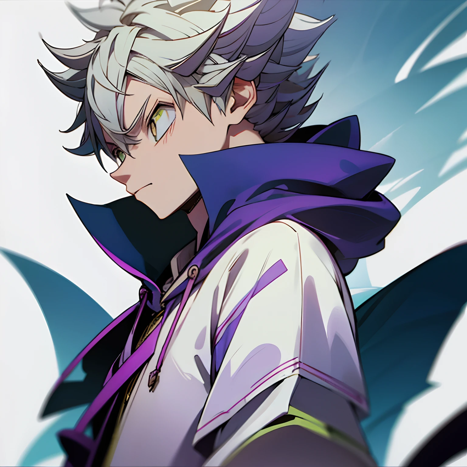 1boy, white hair, purple hoodie