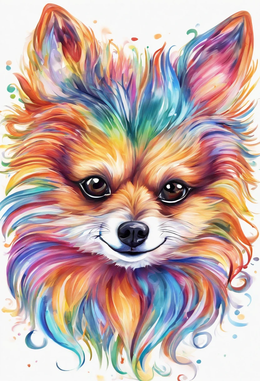 3d aquarela lulu da pomerania muito peludo e com focinho muito extremamente curto, orelhas com pontas redondas,fundo escuro,high resolution,alta qualidade,colorido