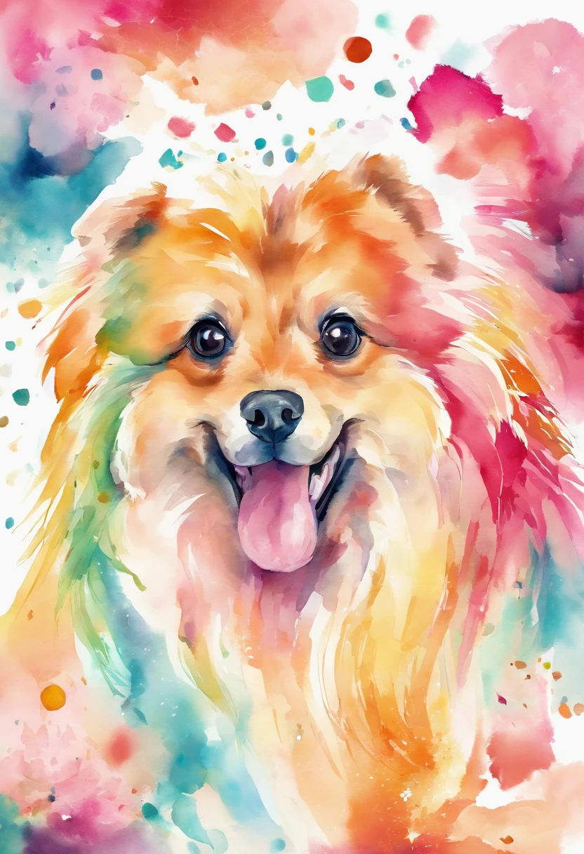 3d aquarela lulu da pomerania muito peludo e com focinho muito extremamente curto, orelhas com pontas redondas,fundo escuro,high resolution,alta qualidade,colorido