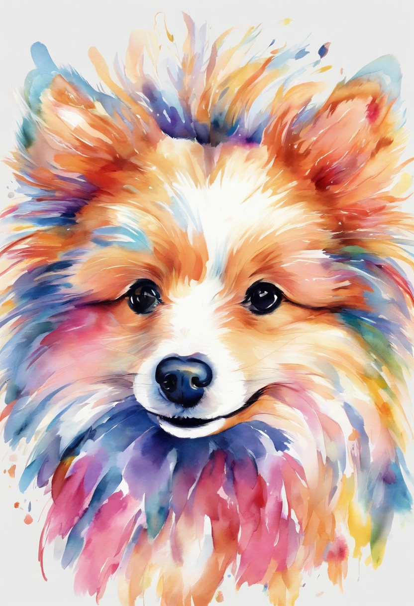 3d aquarela lulu da pomerania muito peludo e com focinho muito extremamente curto, orelhas com pontas redondas,fundo escuro,high resolution,alta qualidade,colorido