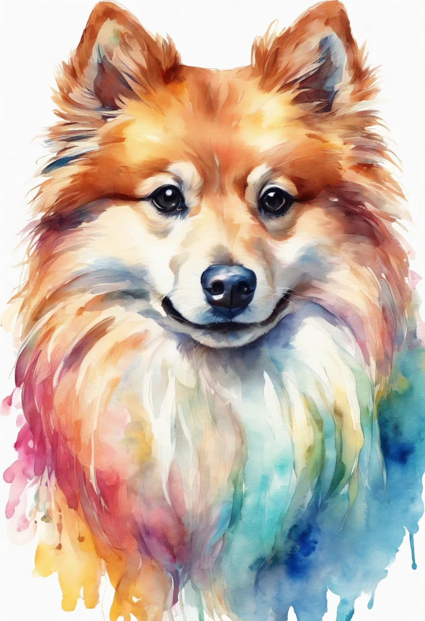 3d aquarela tres caes lulu da pomerania muito peludo e com focinho muito extremamente curto, orelhas com pontas redondas,fundo escuro,high resolution,alta qualidade,colorido