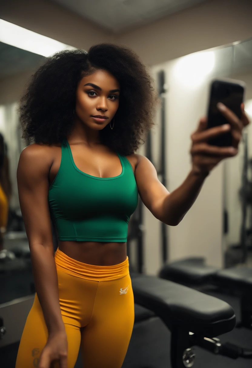 1 Mature woman, photorealistic, fisheye lens, unretouched, ((Ebony complexion)), ((Upper body selfie, Happy)), ((darkest complexion: 1.5)), (black African-very dark skin), (Halle Berry: 0.8), (young adult), (ugly face: 1.4), (((slender body wearing green t-shirt,))), ((35 years old)), (look at viewer: 1.2), (((fixed brown eyes))), BREAK, ((sunset-selfie cityscape)), clear background, (Aesthetics and atmosphere:1.2), high quality, happy expression,