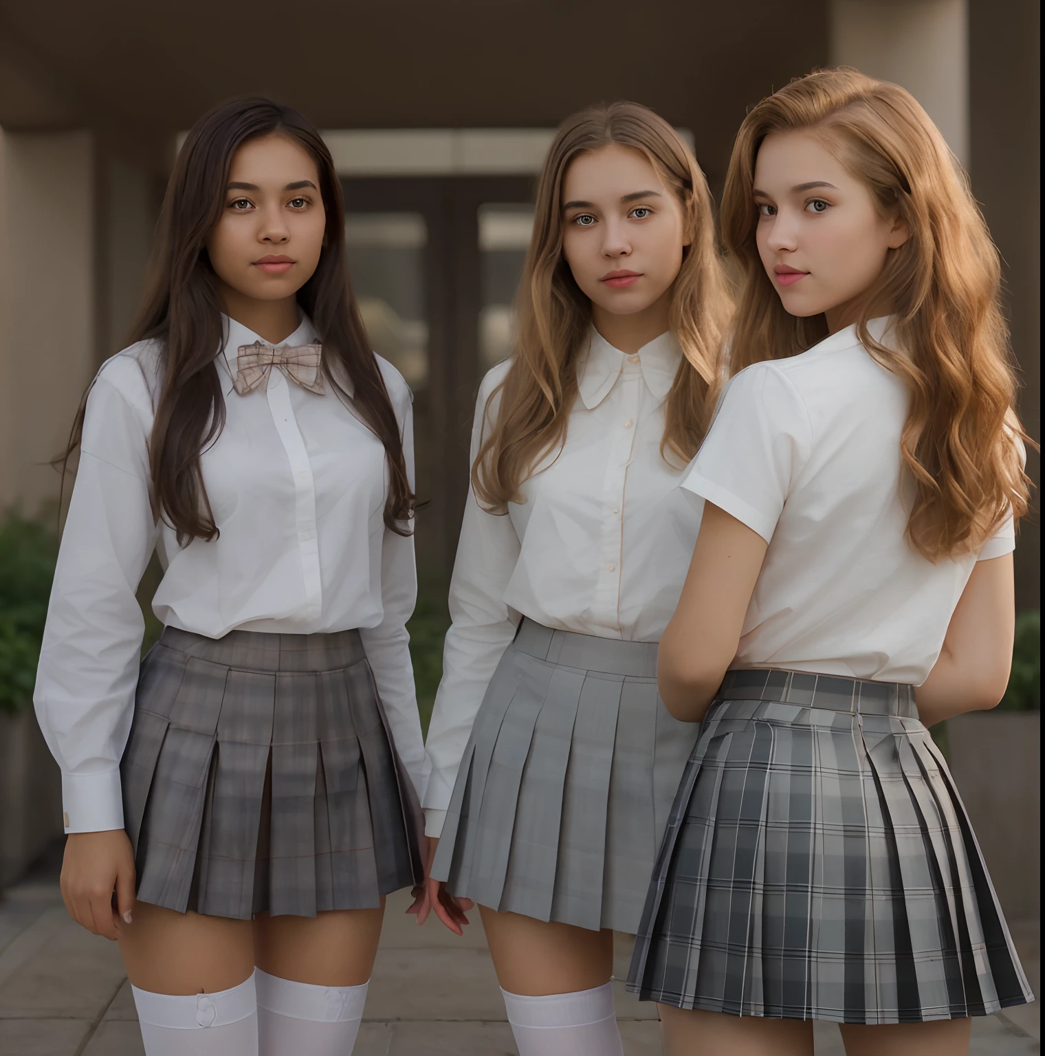 Even lighting, natural skin tones, (plaid skirt: 1.8)