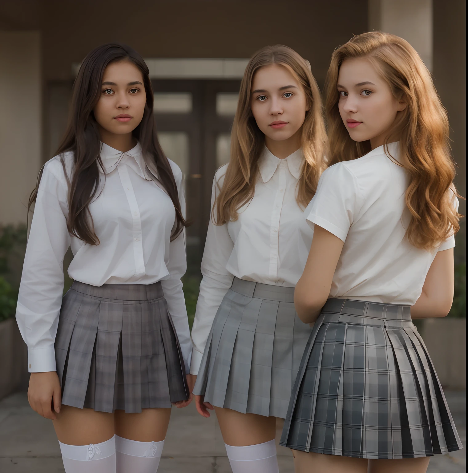 Even lighting, natural skin tones, (plaid skirt: 1.8)