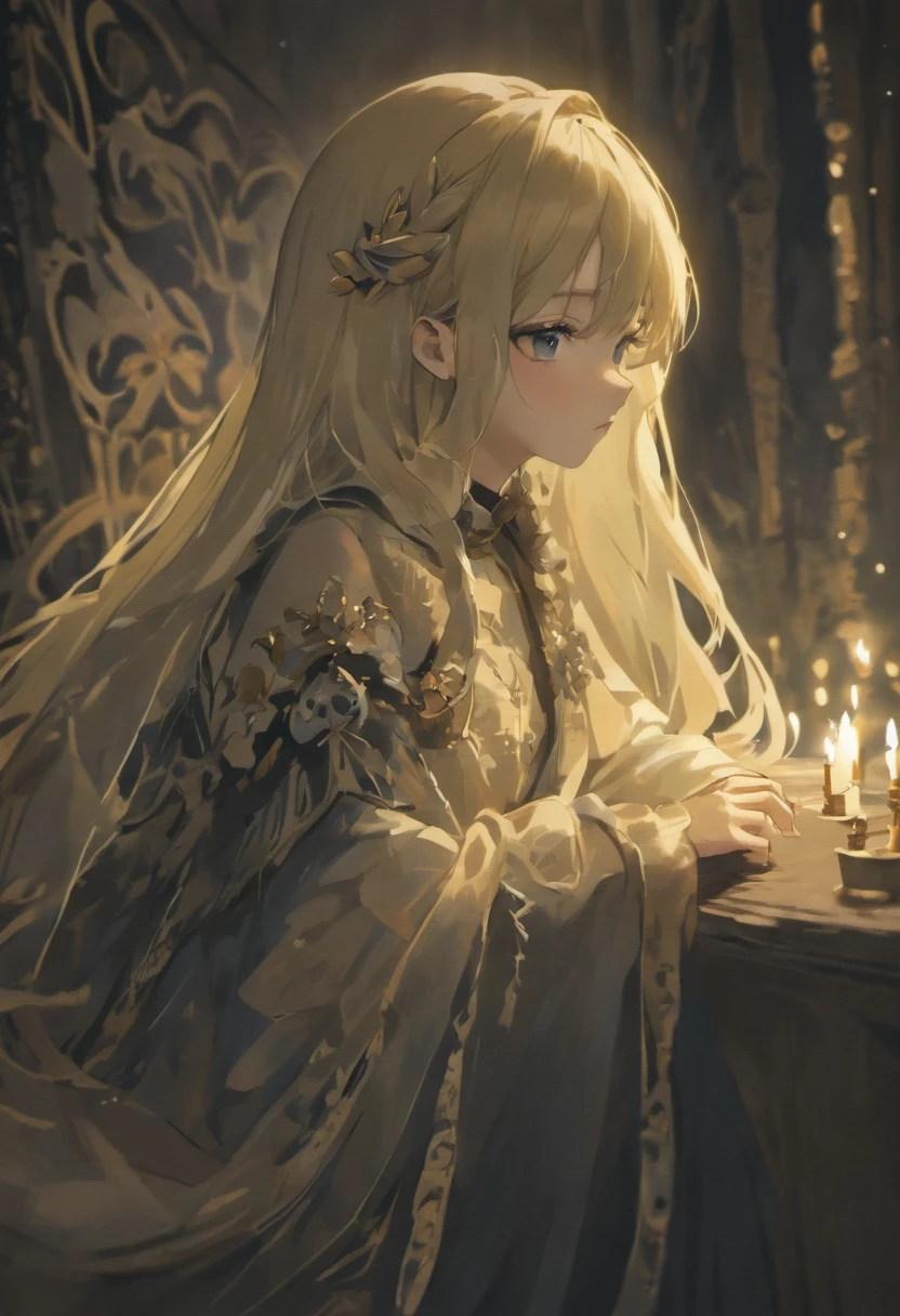 (best quality,4k,8k,highres,masterpiece:1.2),ultra-detailed,(photorealistic:1.4),raw photo,1girl,waist up,sitting,deep shadow,dark theme,beautiful detailed eyes,beautiful detailed lips,longeyelashes,sombre expression,smooth complexion,dark hair,flowing gown,elaborate patterns,contrast lighting,subtle highlights,rich textures,silky fabric,dramatic pose,natural posture,graceful hands,atmospheric darkness,soft background,ethereal atmosphere,moody ambiance,subdued colors,subtle color grading,mysterious aura,hidden emotions,vivid black and white,low saturation,high contrast,artistic interpretation,emotive portrait,visual storytelling,photojournalistic style,dramatic chiaroscuro,realistic rendering,lifelike details.