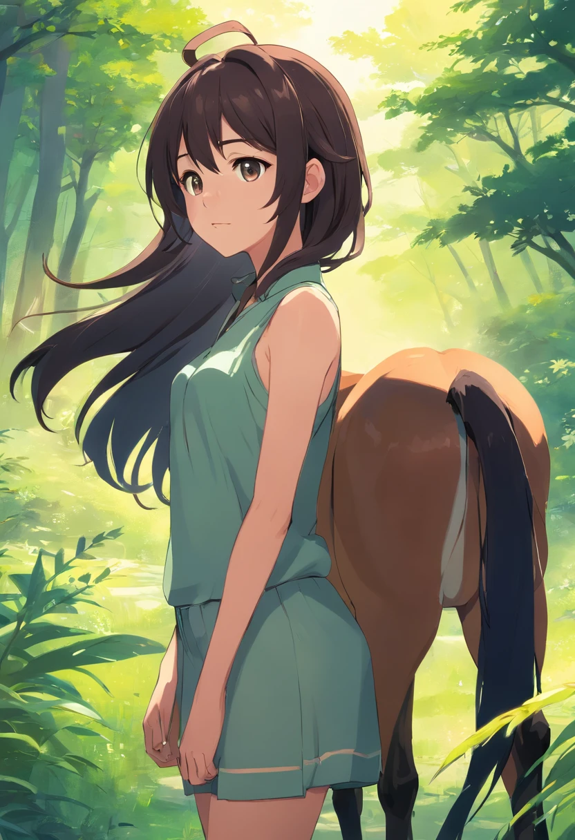 1 animal、equine、full bodyesbian、Side view,motionless, brown body, black mane, black tail, feral,