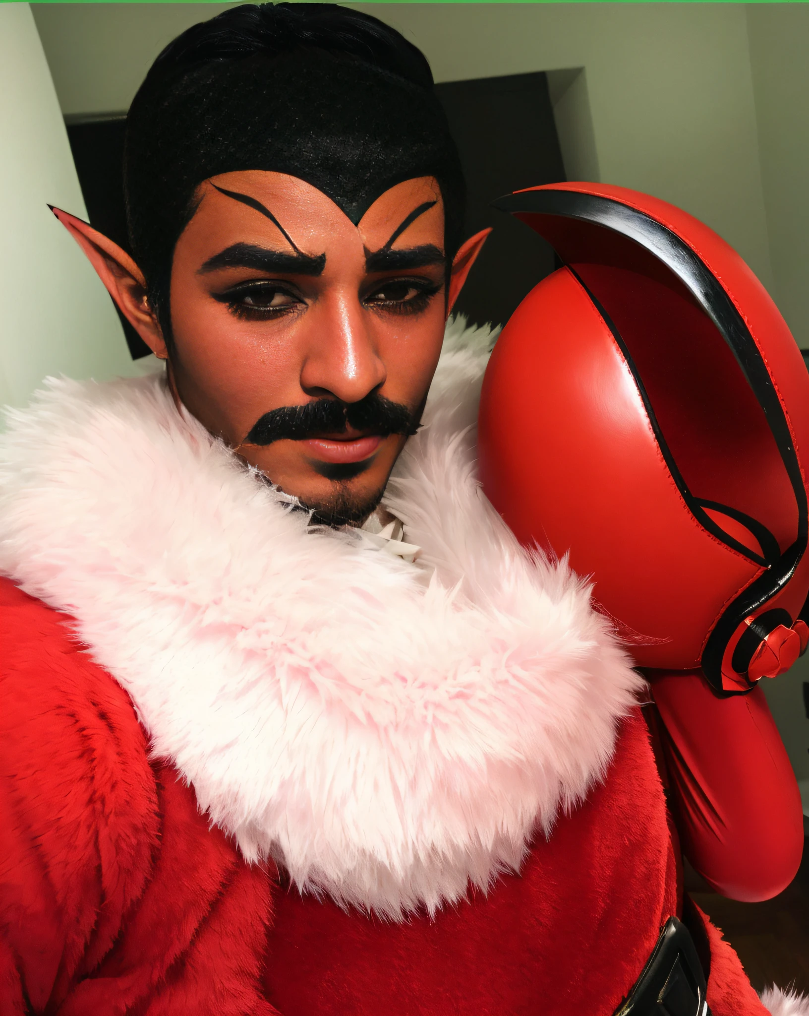 araffe dressed as a devil with a red boxing glove, as an overwatch character, as overwatch character, inspired by Gaston Anglade, cosplayer dressed like a crab, a male elf, villain wearing a red oni mask, male vampire of clan banu haqim, v from devil may cry as an elf, torbjorn from overwatch