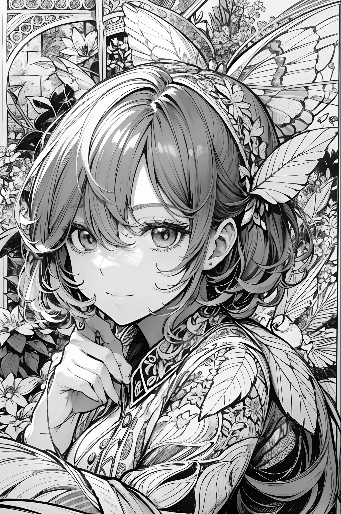 "Design a beautiful botanical garden with a variety of flowers, Butterflies and birds. Be sure to include intricate details so that kids can color and customize each element of the scene. Remember to add enough white space for the colors to stand out. This coloring page should be a creative and relaxing activity for kids of all ages." --auto --s2