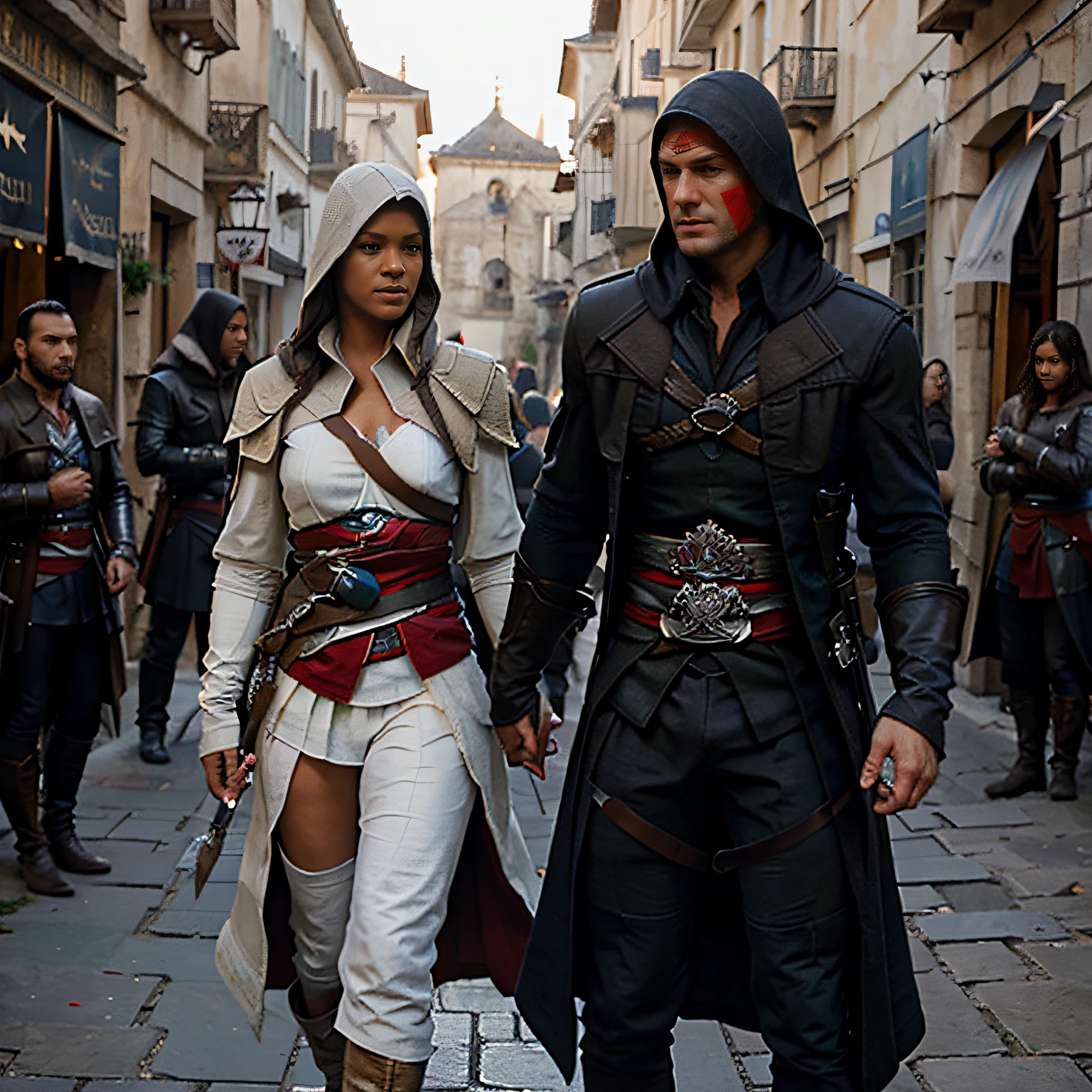 Zidane et Rihanna en tenue d'Assassin's Creed blanche Altair