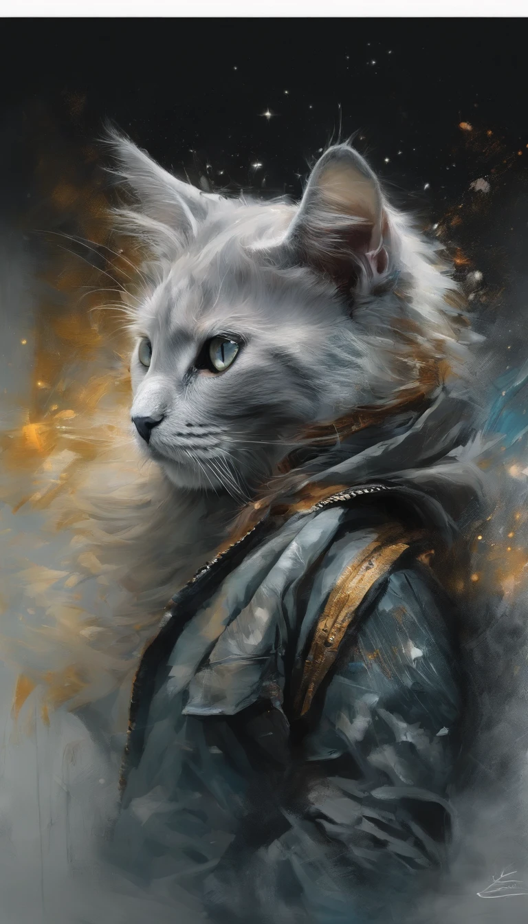 Centrado perfecto, Un lindo gatito gris por todas partes, Use una chaqueta de estudiante, usar gafas de sol, Usar auriculares, standing up position, Belleza abstracta, centrado, Looking at the camera, in front of camera, nearing perfection, dynamic, Luz de la luna, Altamente detallado, Pintura digital, Estaciones de arte, Concepto-Arte, Suave, foco nítido, 8k, high-definition resolution, 插圖, arte de Carne Griffiths y Wadim Kashin, fondo blanco
