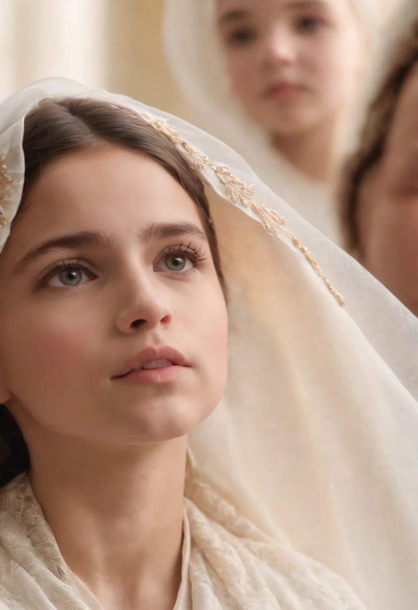 3 children looking up and seeing the image of Our Lady of Fatima
