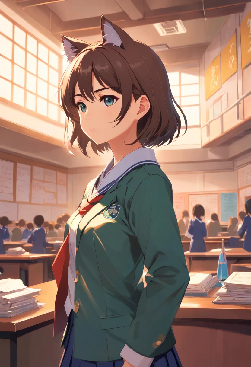 Catgirl in highschool Japanese uniform