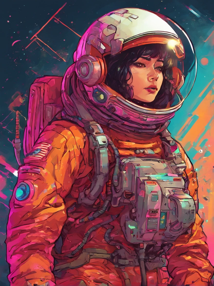 a female astronaut is in a space suit, in the style of mecha anime, dark gray and maroon, ian mcque, dusty piles, groundcore, the new fauves, konica auto s3