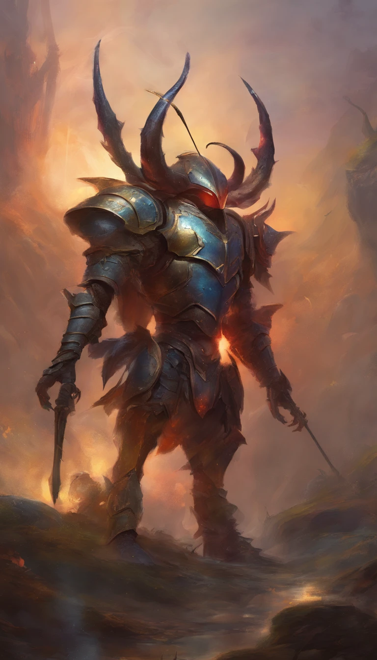 stag beetle with armor already for war battle stands 300 warriors in battle background misty raining cloudy