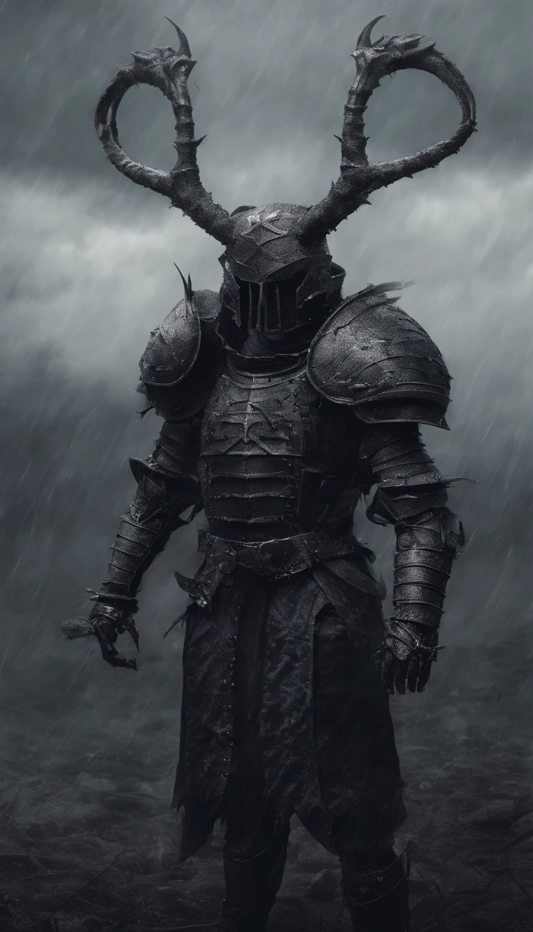 stag beetle with armor already for war battle stands 300 warriors in battle background misty raining cloudy