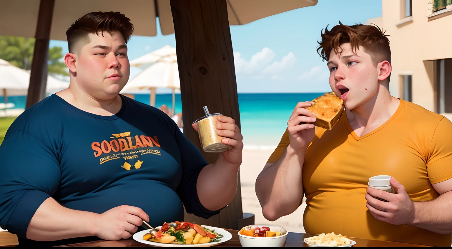 Obese Tom Holland eating a lot of food