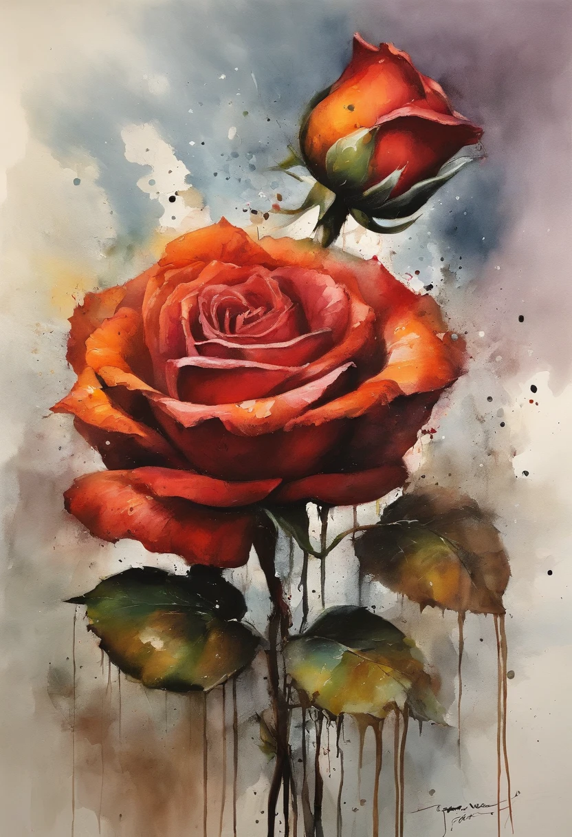 olpntng style, a rose, among rusty irons, oil painting, strong strokes, dripping paint"rgb dsplacement, surface, diamond, by Ralph Steadman, by cory loftis, art by craig mullins, art by Jeff koons, art by frank frazetta, by agnes lawrence pelton, by Tony Diterlizzi monogon,  overdimensional, volumetric