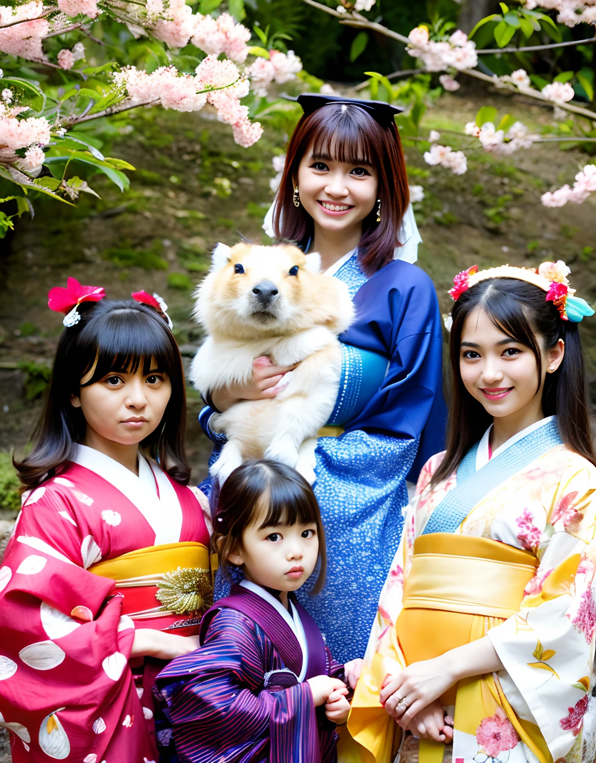 ((Mundo das Trevas)),profissional , obra prima、qualidade superior、Fotos realistas , profundidade de campos 、（sexypose）、(Background of cherry blossoms in full bloom),（Beleza Suprema）、Um cabelo escuro、（)、（Kimono with beautiful pattern）、（fundo noturno）、（（Uma noite escura））,(Use um quimono bonito),（Wear a beautiful kimono with colorful floral patterns）、Joia Arma de Ouro、light particles)、Lindas armas de ouro ,（（ Beautiful dragon sword）） , （Uma noite escura）,,（Maikurobikini） 、（（Cabelo preto menina bonita））、（ringue de boxe）、（demonic wings）、（（Fundo da floresta de Gangle））、Beleza caucasiana bonita、１Uma pessoa、dynamic nail ,smaller head、Sorriso ocioso、Fine and beautiful feminine hands、mystical expression、efeitos de luz、Combates intensos、efeito vento、magical circles、With the legendary magic wand、Dragon's tail holding a capybara, capy,capivara,capybara