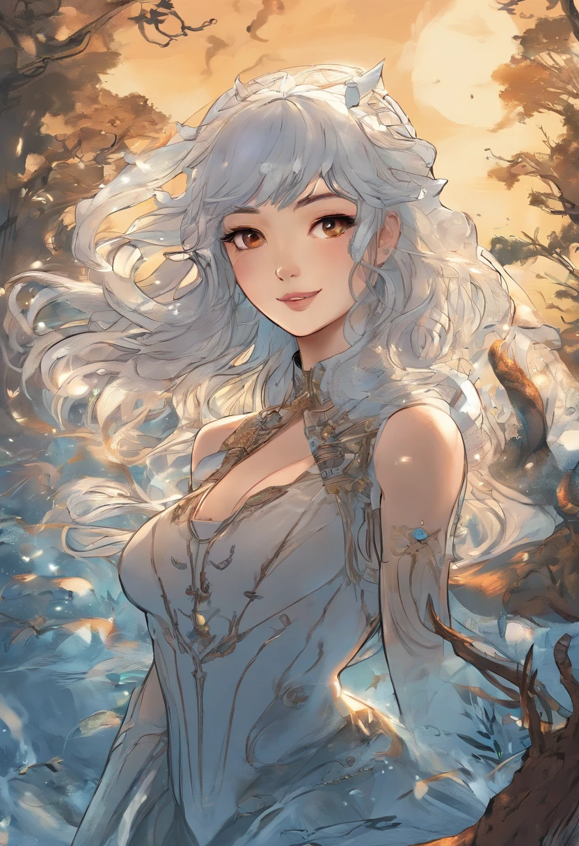 Illustration of ((gigantic breasts)), huge breasts, scantly clad female knight, long flowing white hair, mature woman, milf, sexy, seductive, alluring, erotic, nsfw, wearing black leather body straps harness, Micro thong, masterpiece, sketch, [[soft watercolour painting]], ancient ruins, moss, nature, shallow water, looking at viewer teasing you with her breasts, anime, detailed face, detailed eyes, detailed face, ultra detailed, ((anime)), cowboy shot