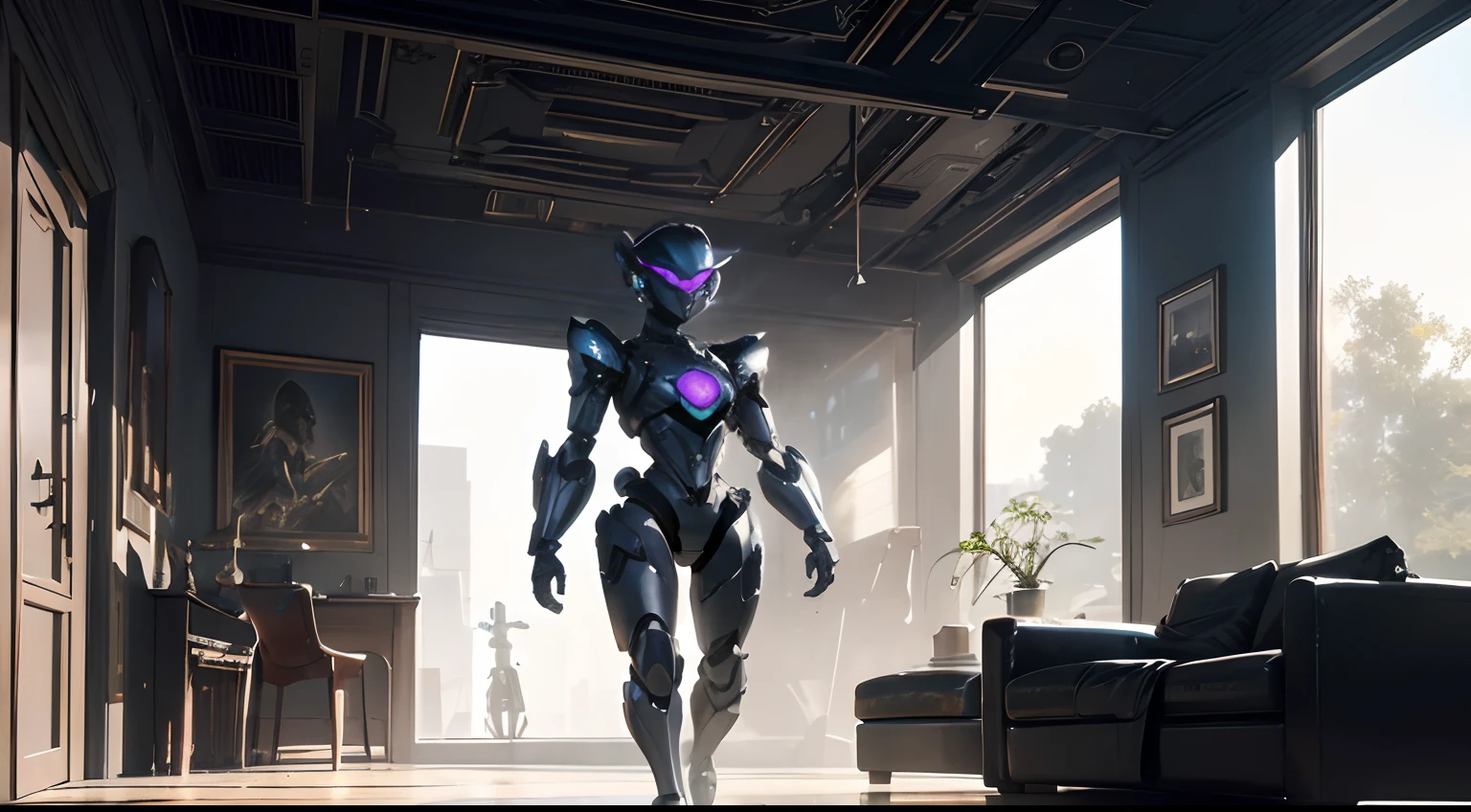 pixar style, a cute platinum robot walking through the living room, cinematic, high definition --ar 16:9, perfect composition, beautiful detailed intricate insanely detailed octane render trending on artstation, 8 k artistic photography, photorealistic concept art, soft natural volumetric cinematic perfect light, chiaroscuro, award - winning photograph, masterpiece, oil on canvas, raphael, caravaggio, greg rutkowski, beeple, beksinski, giger