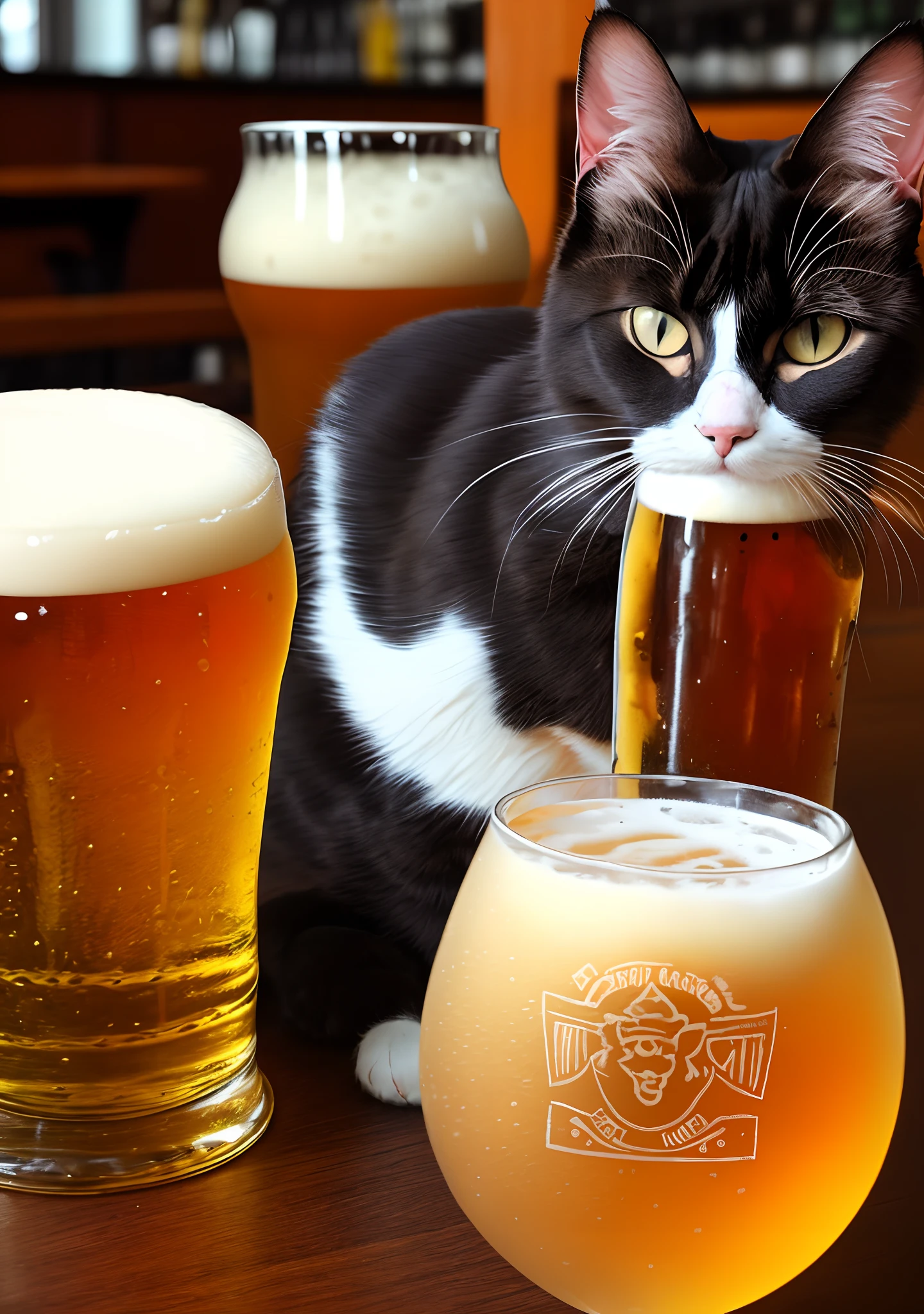 Cat drinking beer