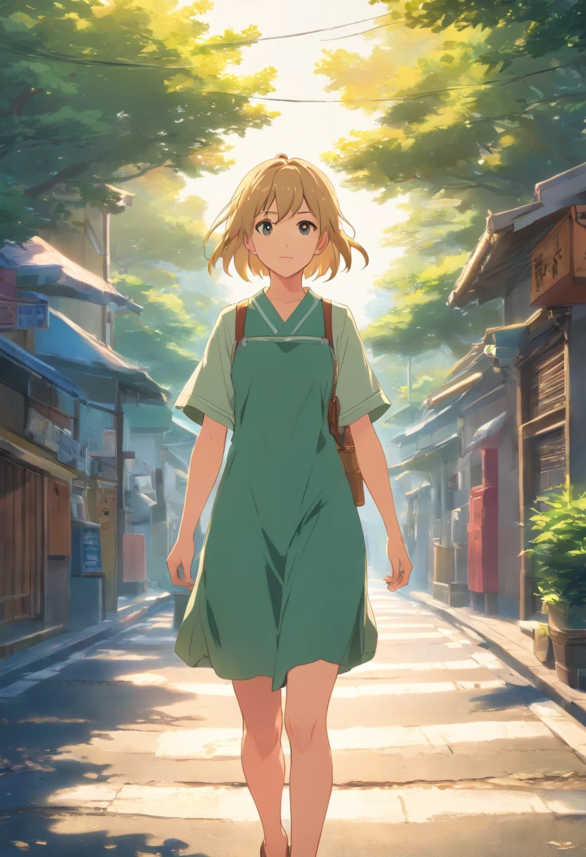 best quality, master part, Realistic photo, detalhes intrincados, Foto RAW, ultra detalhado, Young woman the old fashioned way, with peasant style dress, sem decotes, blonde hair, Detalhes perfeitos e olhos azuis, Caminhando em uma cidade velha, Qualidade HD, 8k, young woman, 20 anos