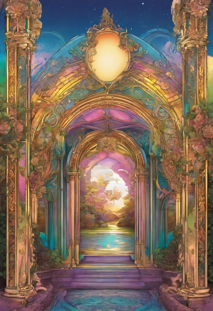 Design de cena virtual, Galvanized rainbow gradient in fiberglass,surreal visual representation,Arquitetura majestosa,unique,Complicado,detalhes requintados,(Liquidificador,OC rendering,luz natural,O Raio de Deus,8k),the glory of God,the glory of God,Reino Celestial,heaven,God bless