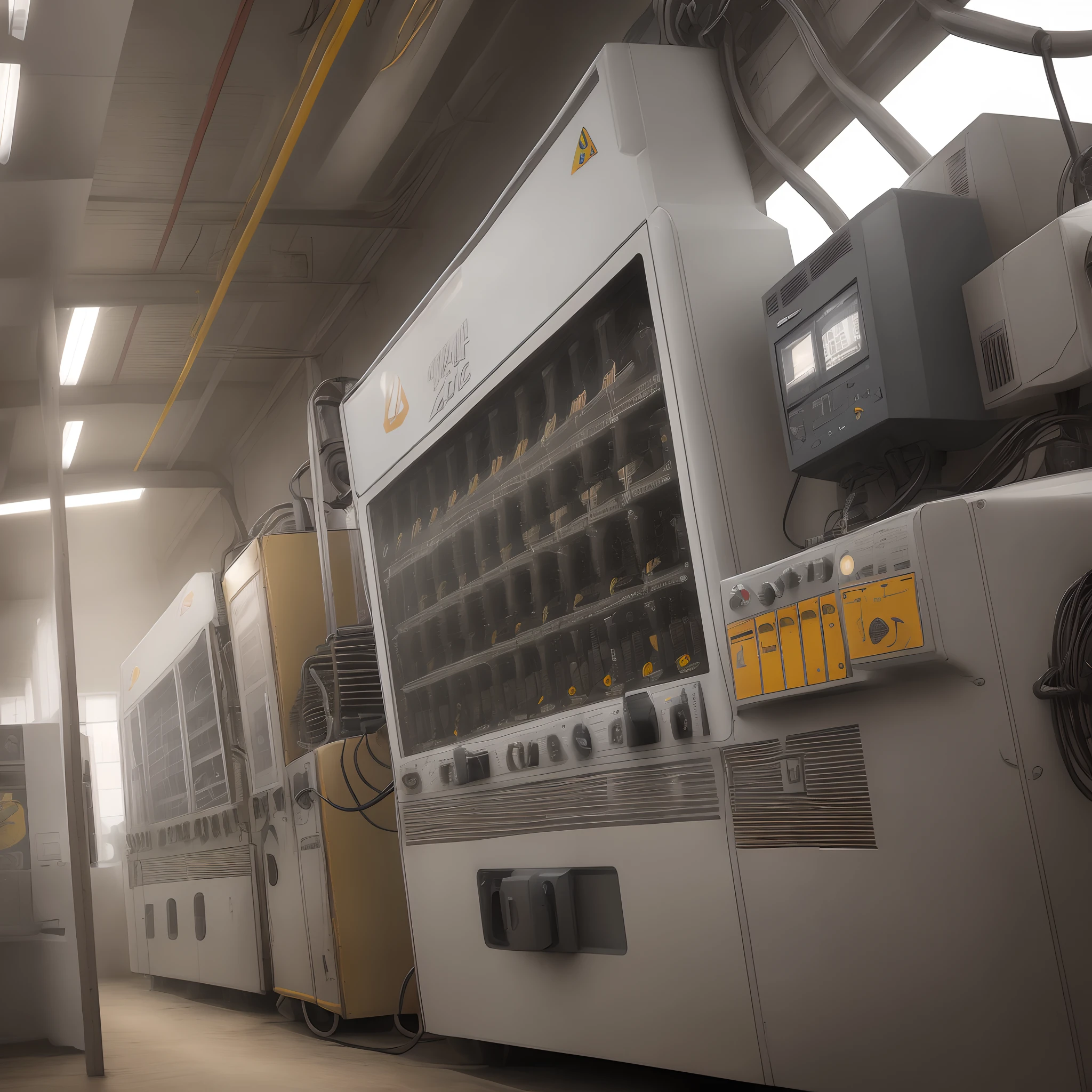 master part, best quality, alta qualidade, Altas, absurdos, A Brazilian guy standing, Factory Uniform, (textura natural da pele, hiper-realismo, luz suave, Sharp), apinhado (machines), (factory), BG desordenado