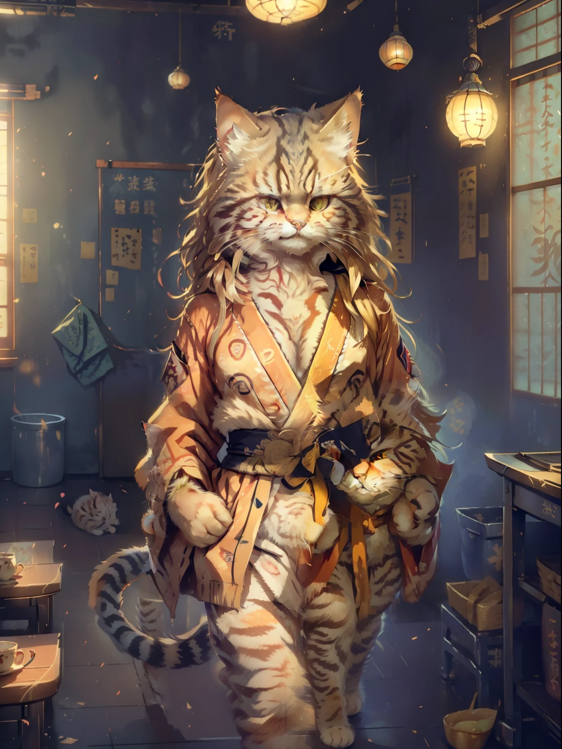 (cat photo(Japan cat, Manul, Siberian cat) a closeup, Walking through the school corridors:1.2), (c4ttitude:1.3),Realistic and intricate details, (Ambiguous:1.1), Baisho's Perspective, Wearing a bikini, Naughty gaze, Canny Smile; decent appearance, Graceful walking, Lighting by Chinese lanterns, Photorealistic, Hair all over the body, cat hand, cat paws, Cat tail