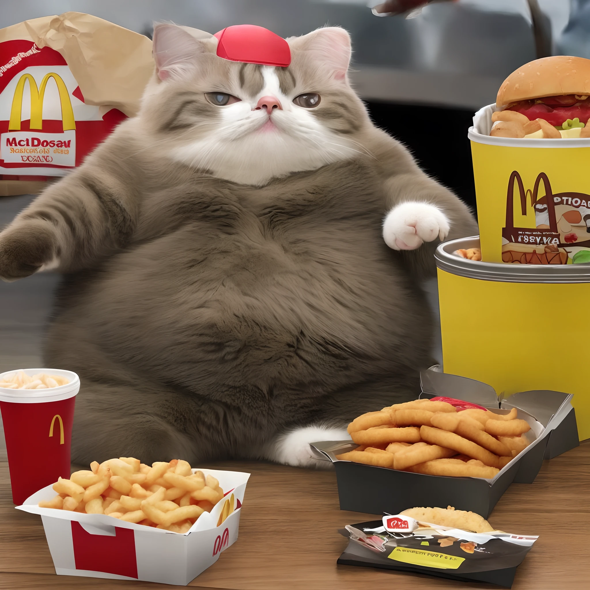 Morbidly obese cat ordering at McDonald’s