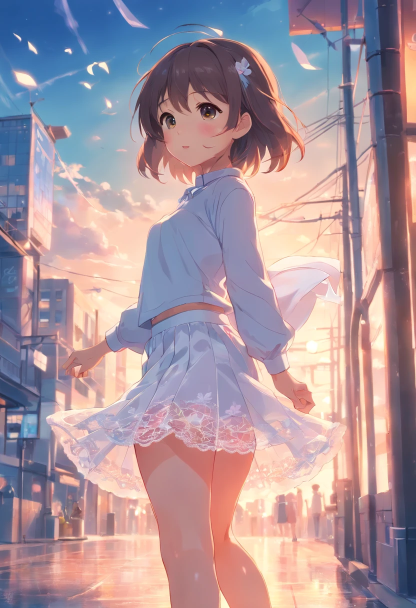 Cute loli，The white_Skirt、full bodyesbian、ssee-through、lacy clothing、ssee-through,Open_Lingerie,A skirt that flutters in the wind,Open_breast enhancement,,