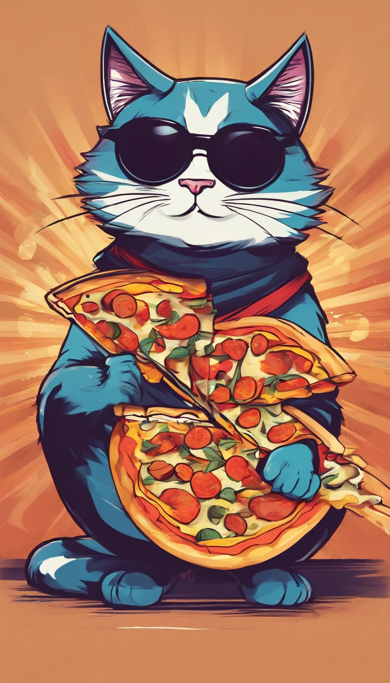 gato ninja come pizza muy gracioso con lentes de sol