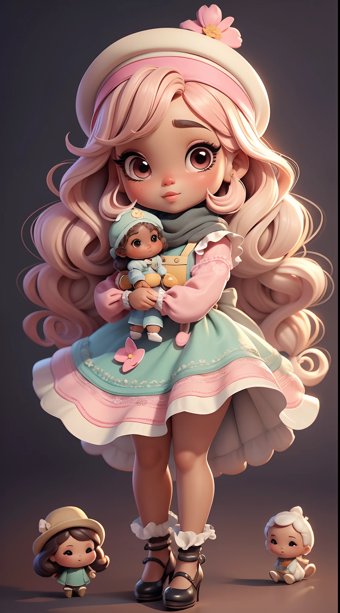 Crie roupas de boneca afro estilo Chibi com temas vintage chiques fofos., Each piece has a lot of detail and 8K resolution.. All dolls must follow the same and complete stable background pattern in the image., programa (corpo inteiro, incluindo pernas: 1.5)
Boneca Aprendiz de Bruxa: Chame-a de Mia.. Ela deve ter cabelos castanhos moderadamente ondulados.. Seus olhos devem ser grandes e curiosos., It has long eyelashes and slightly pink cheeks.. Mia should dress in delicate clothes and delicate, beautiful shirts and hats.. Ela deve segurar joias delicadas e finas.. Add details like bags and scarves to the apron to make it look more glamorous., Nice shoes
Don't forget to add shadows., Textura e detalhe no cabelo, Clothes, Beautiful appliances, To make them cuter and more charming..